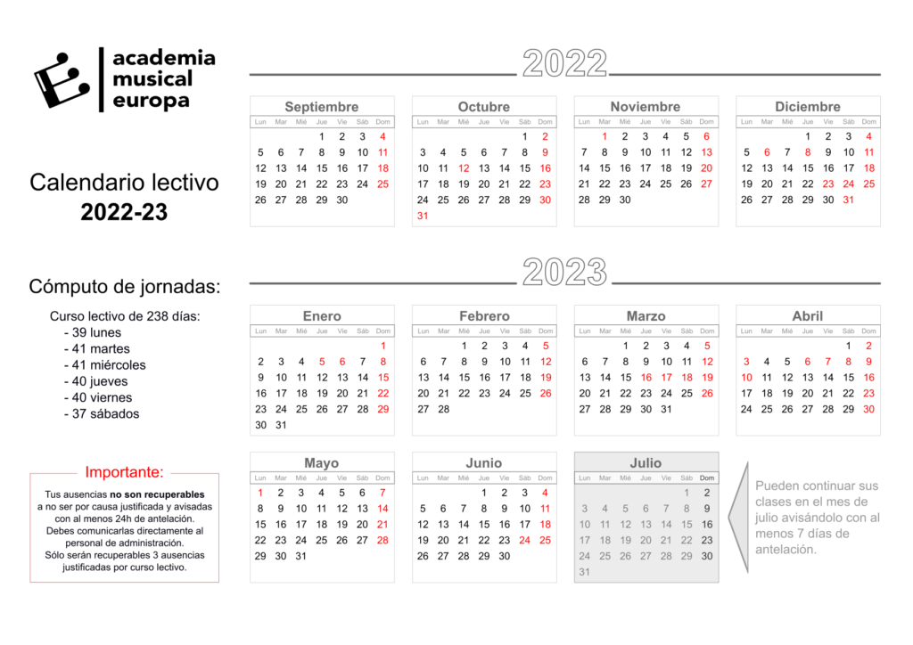 Calendario lectivo 2022-2023