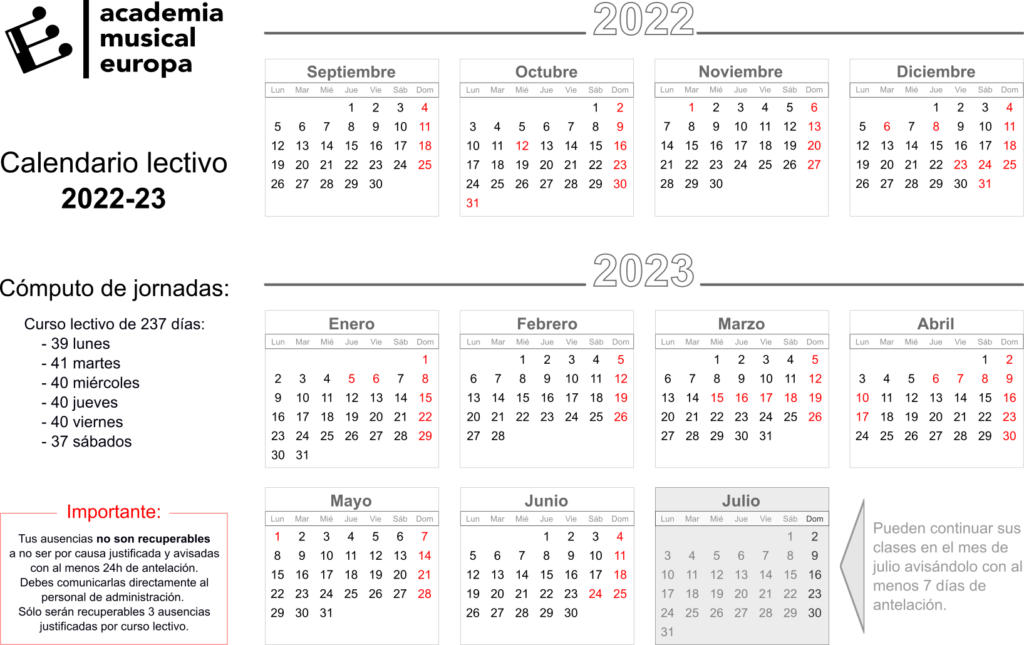 Calendario lectivo 2022-2023